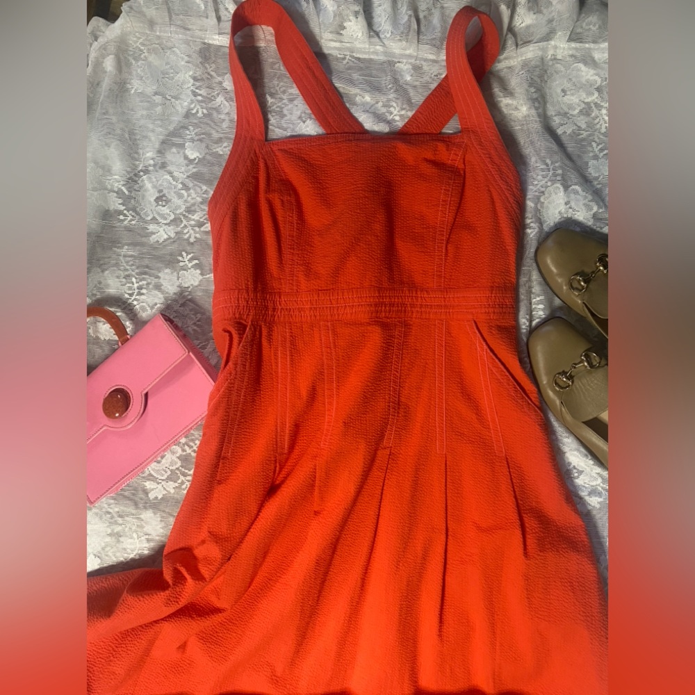 Anthropologie Coral-Red Halter Midi Dress - Picture 5 of 14